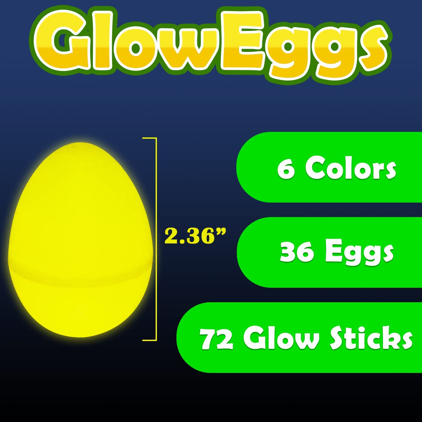 MGparty Glow in The Dark Easter Egg Hunt Set - 36 Fillable Plastic Eggs with 72 Mini Glow Sticks for Kids - Easter Basket Stuffers, Party Favors, Classroom Prizes, and Game Supplies