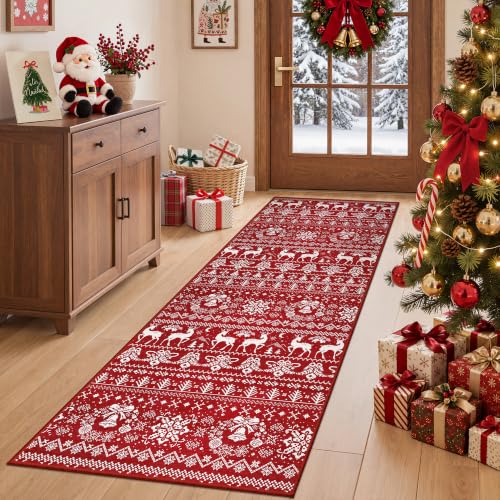 Miukiki Red 2' x 6' Washable Christmas Runner Rug Non Slip Kitchen Decor