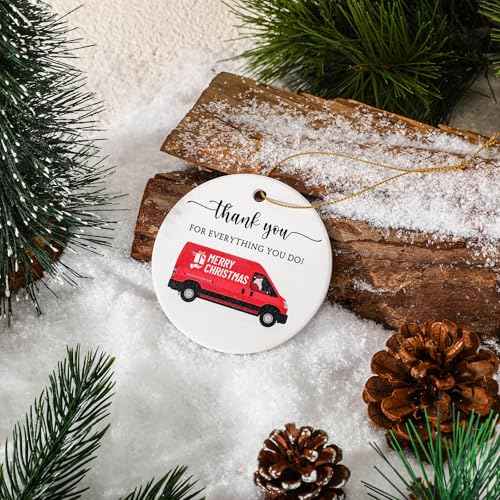 Christmas Mailman Gift Mail Carrier Ceramic Ornament Mail Truck Ornament Thank You for Everything You Do Christmas Tree Decoration Mail Driver Appreciation Gift for Postal Worker