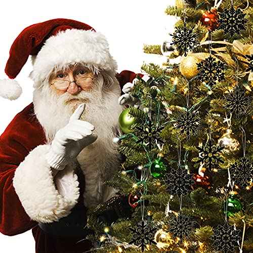 Glitter Snowflake Ornaments, Black Snowflakes Halloween Christmas 40pcs Hanging Decorations for Xmas,Holiday and Party