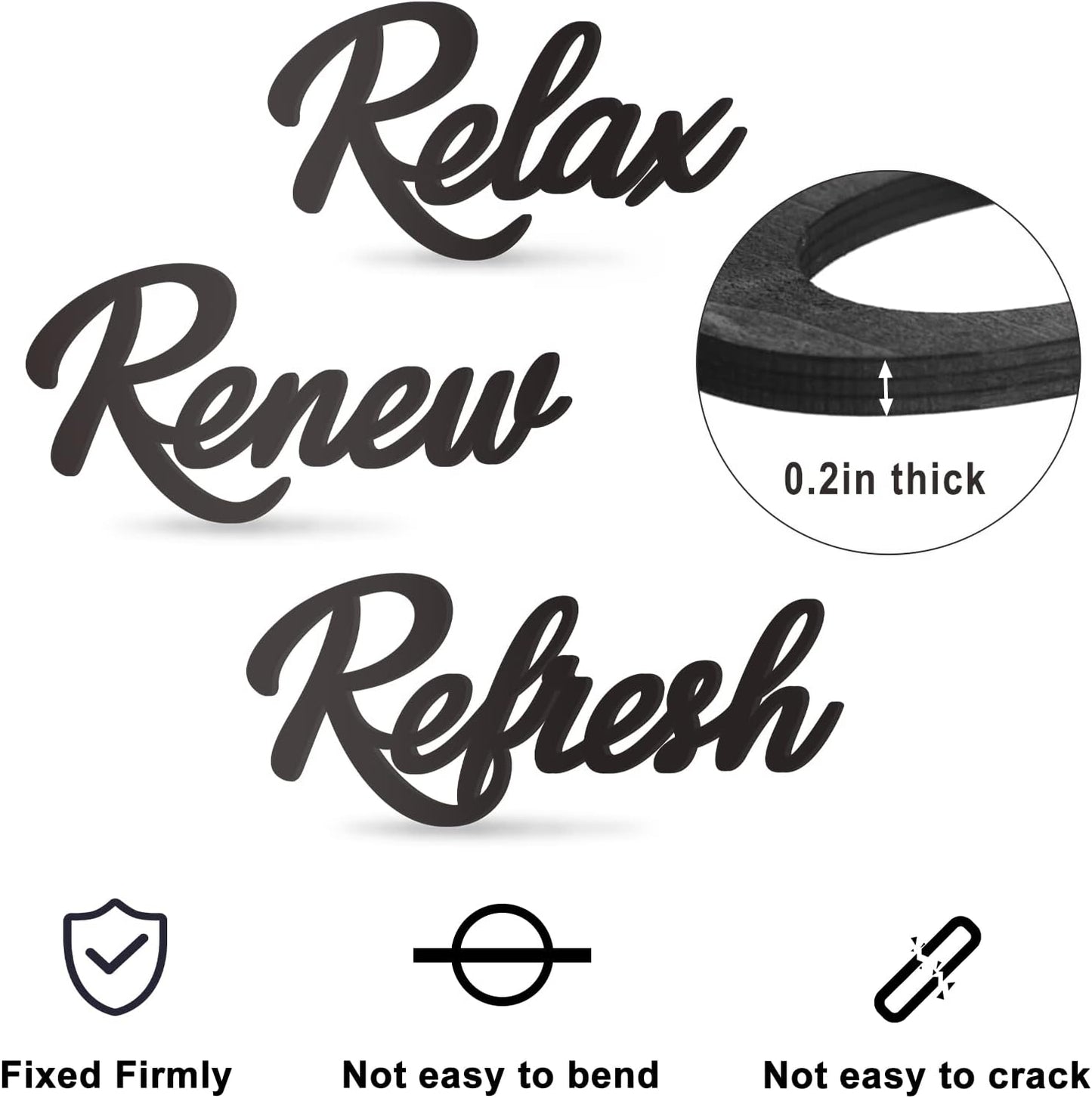 Skiennix Black Wooden Bathroom Decor - 3-Piece Wall Art Set | Relax, Renew, Refresh Design