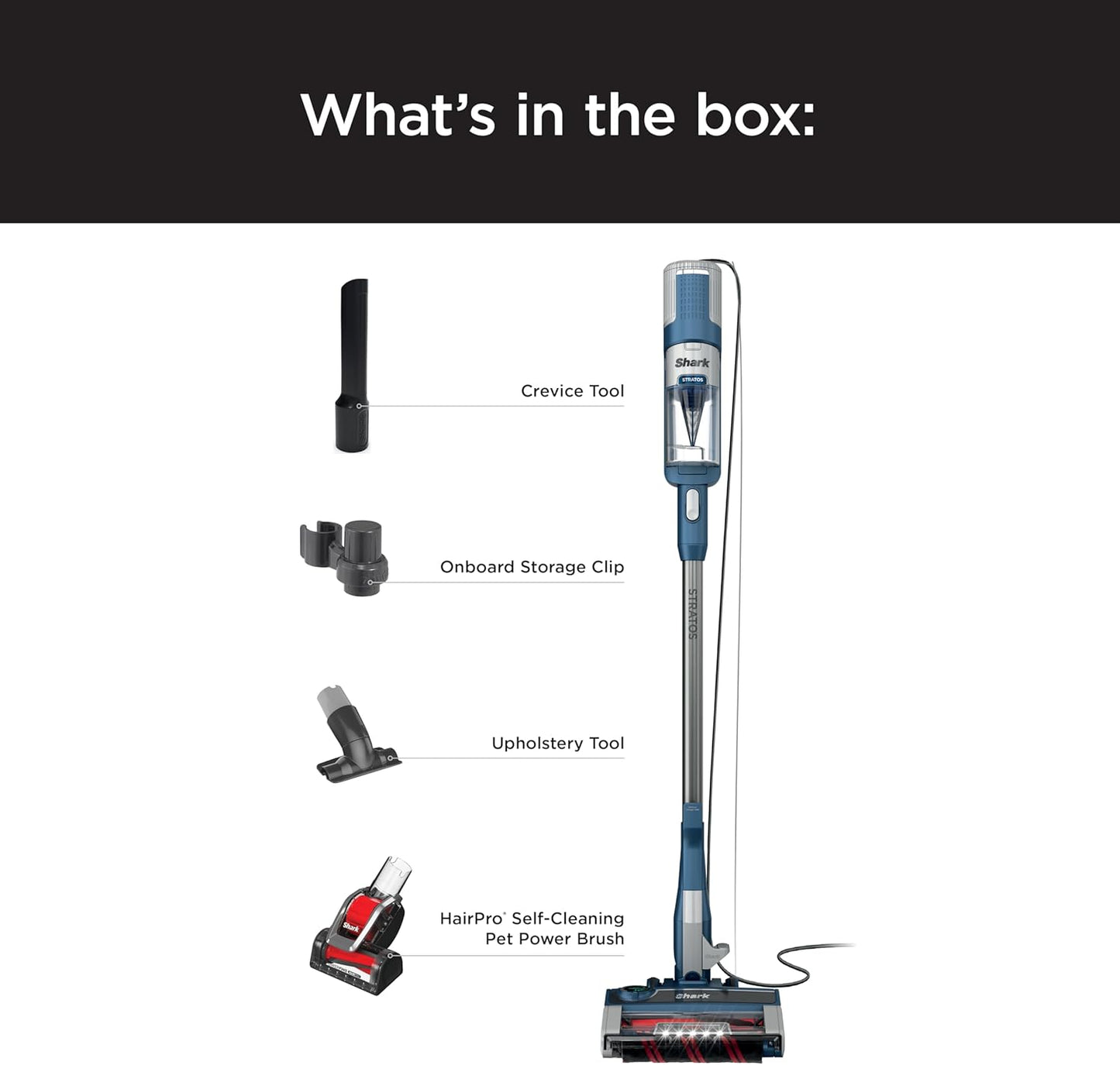Shark HZ3002 Stratos Ultralight Corded Stick Vacuum - DuoClean PowerFins & Self-Cleaning Brushroll, Navy