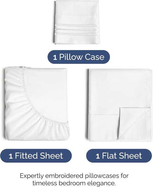 Comfy Twin Size 3-Piece Sheet Set by [Brand Name] | Breathable, Cooling, Ultra-Soft Bedding - White