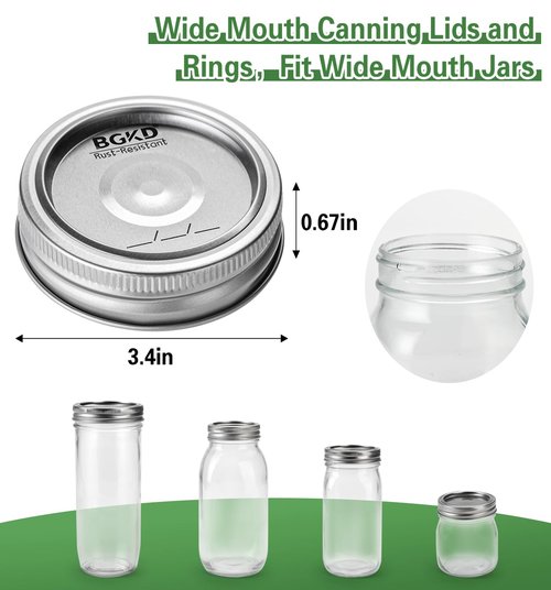 BGKD 48Pcs Rust-Proof Wide Mouth Mason Jar Lids and Rings, Canning Lids with Bands Wide Mouth for Ball or Kerr, Large Mouth Mason Jars lid
