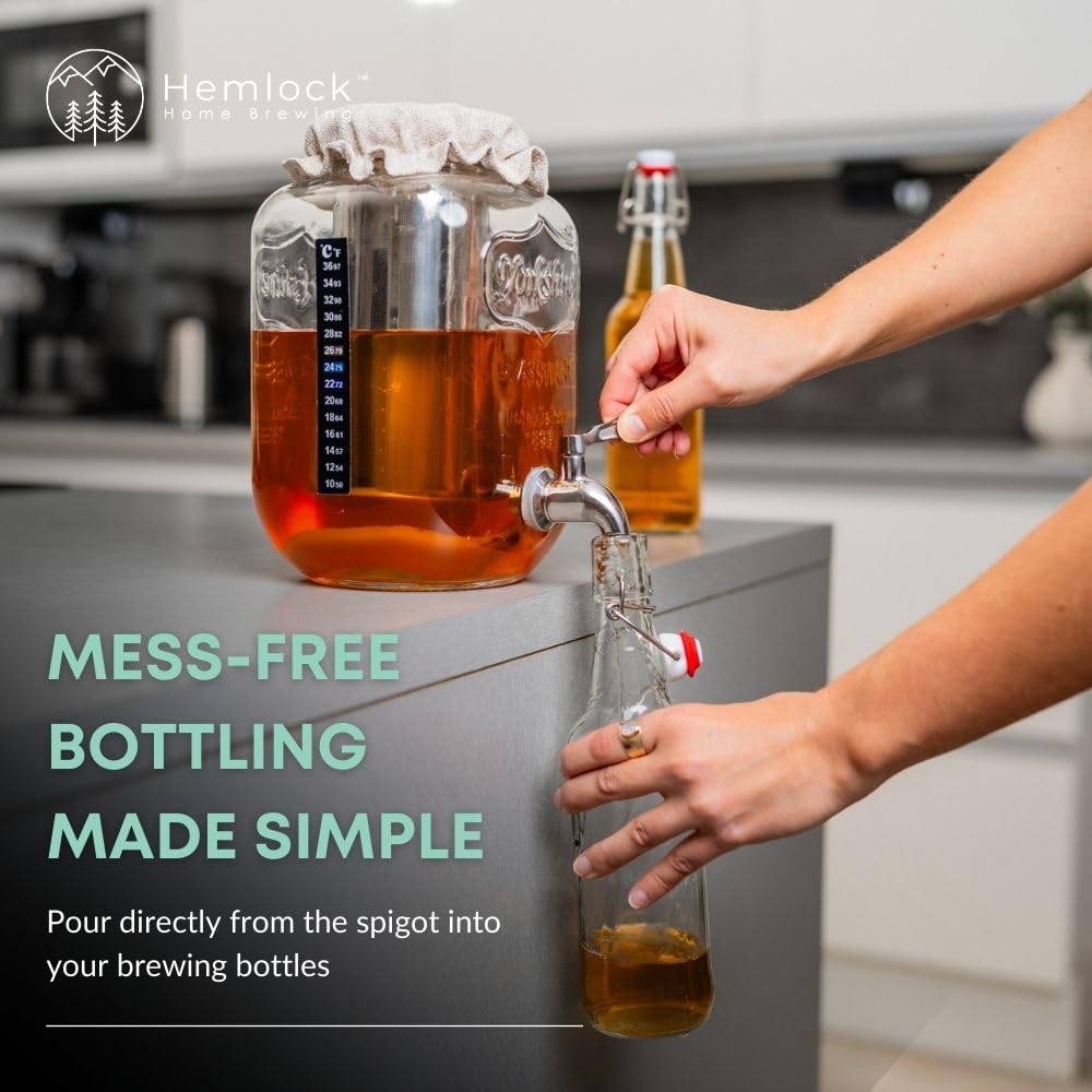 1 Gallon Kombucha Jar Starter Kit with Spigot, Continuous Kombucha Brewing Jar Kit, Glass Kombucha Starter Kit with Stainless Steel Mesh Filter (1GKJ)