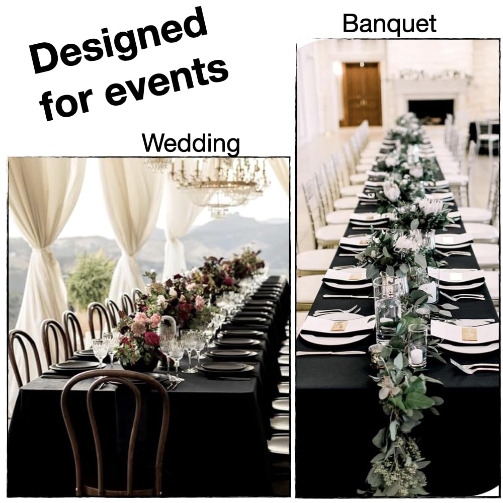 Urby Extra Large Table Cloths. 8+ft Rectangle Tables That Seats 8-10 Person, Ideal for Events Like Banquet, Weddings and Restaurants. Machine Washable Reuseable. Glossy Black. 90x156in.
