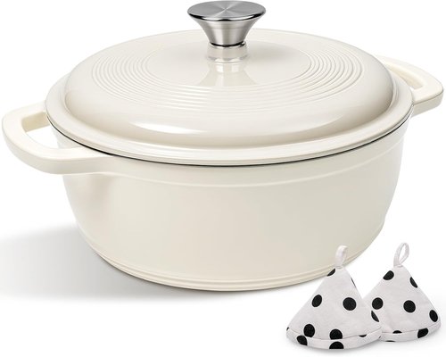AIVIKI Enameled Cast Iron Dutch Oven - 5QT Heavy-Duty Cookware for Baking & Roasting | Cream White