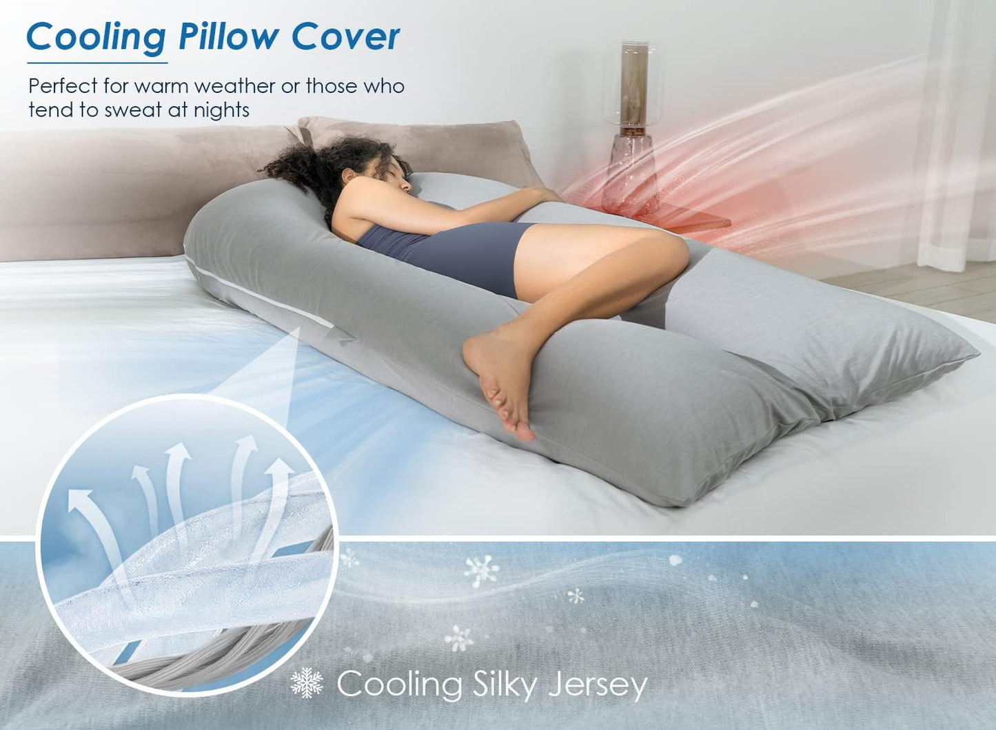 Queen Rose Extra Long U-Shaped Body Pillow - Cooling Pregnancy Pillow for Full Body Support | 65 Inch Grey