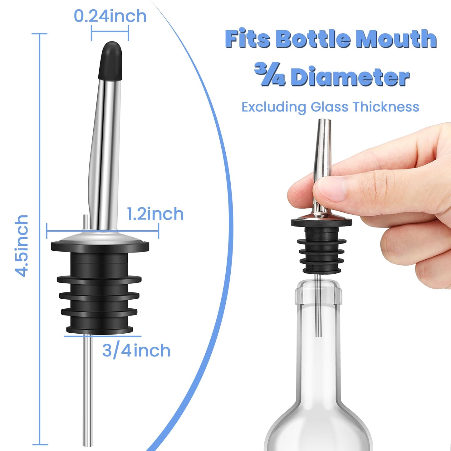 24 Pack Liquor Pour Spouts Set - Stainless Steel bottle spout and Liquor Pourers Dust Caps Covers