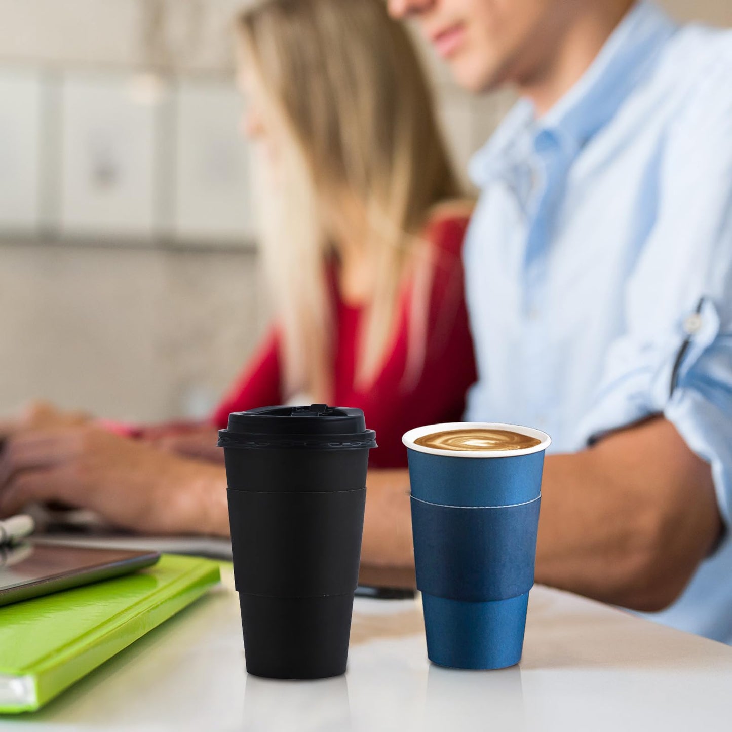 SIUQ 100 Pack 16 oz Disposable Coffee Cups with Lids and Sleeves, To Go Paper Cups, Hot & Cold Drinking Cups for Tea, Coffee, Water, Hot Chocolate, Paper Coffee Cups Ideal for Home,Cafes,Store