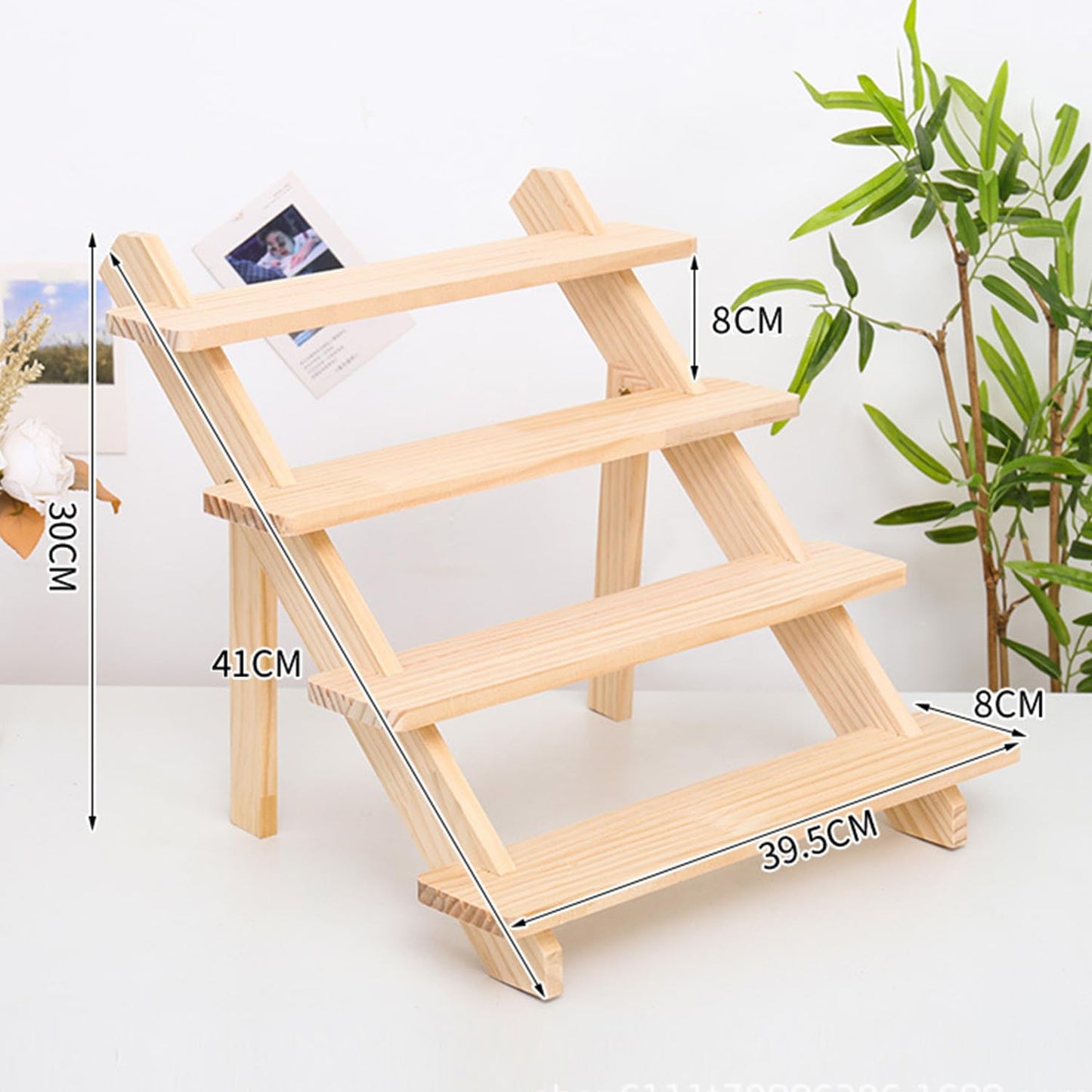 Halyuhn 4 Tier Cupcake Stand, 15” Wooden Cupcake Display Stand, Wood Spice Rack Organizer for Countertop, Wooden Rustic Display Stand for Business Card, Magazine, Poster and Farmers Market, 1Pcs