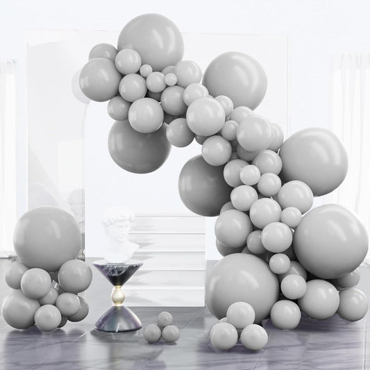 PartyWoo Gray Balloons - 100 Pcs Matte Grey Latex Balloon Arch Kit for Baby Showers & Parties | 5-18 Inch Sizes