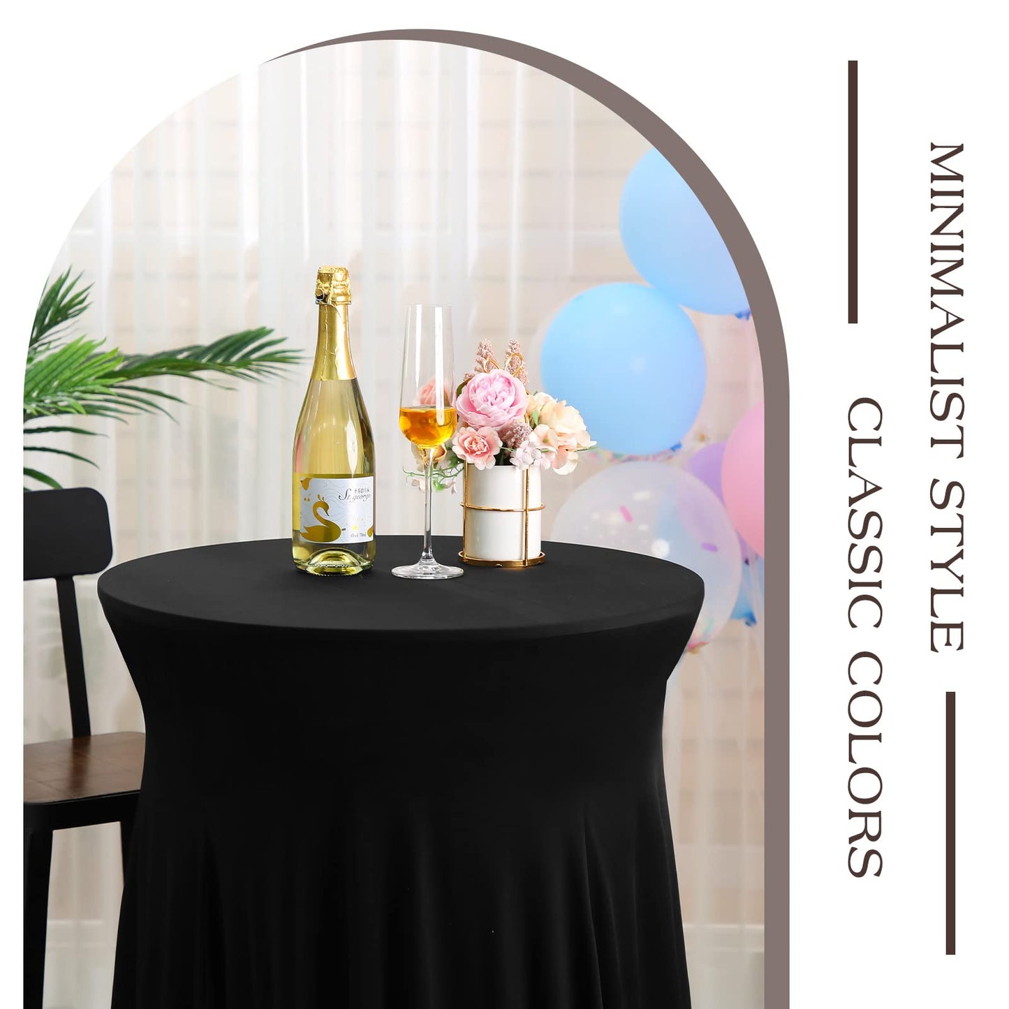 Tegeme 4 Packs Round Spandex Cocktail Tablecloths with Skirt 32 x 43 Inch Cocktail Round Table Cover Spandex Stretch Square Tablecloth Skirt for Table Bar Wedding Party Banquet (Black)