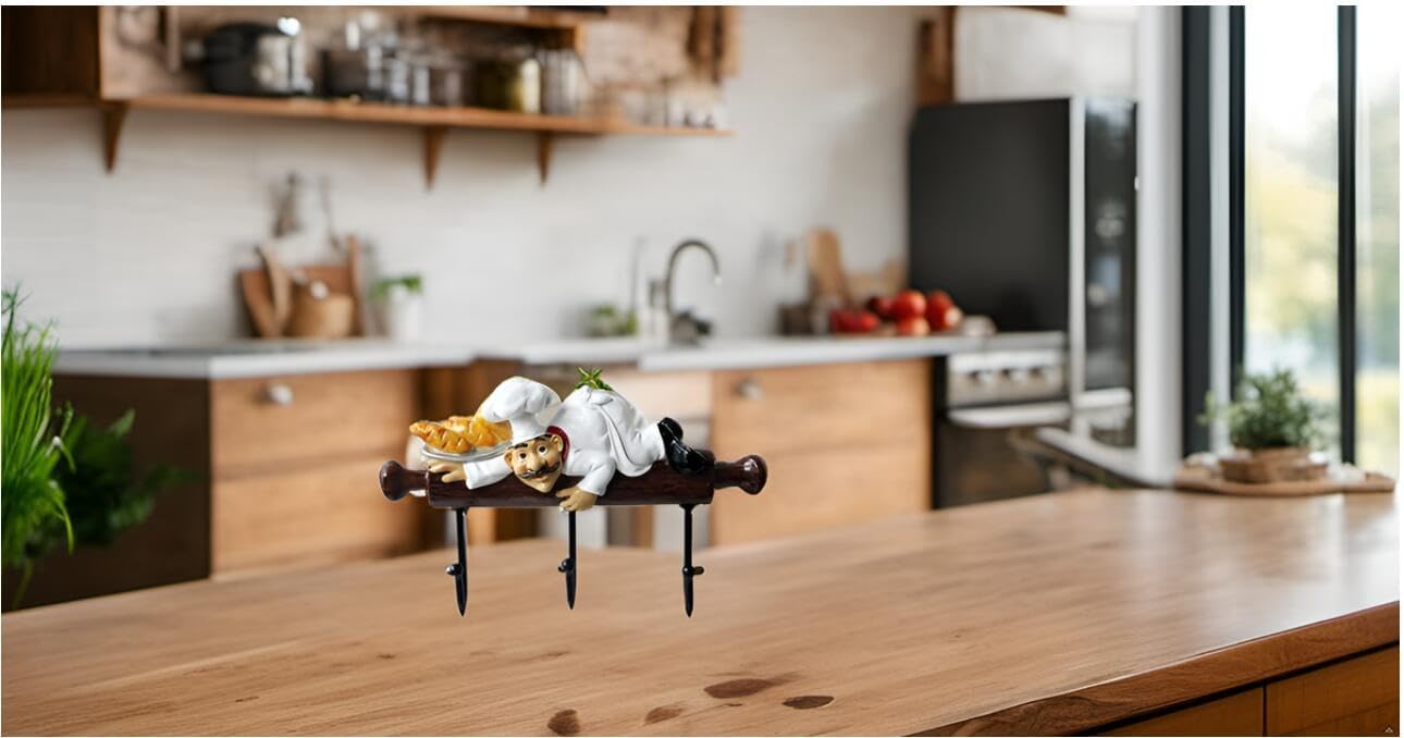 Fat Chef Figurine Wall Hooks - Cute Kitchen & Bakery Decor for Oven Gloves & Aprons