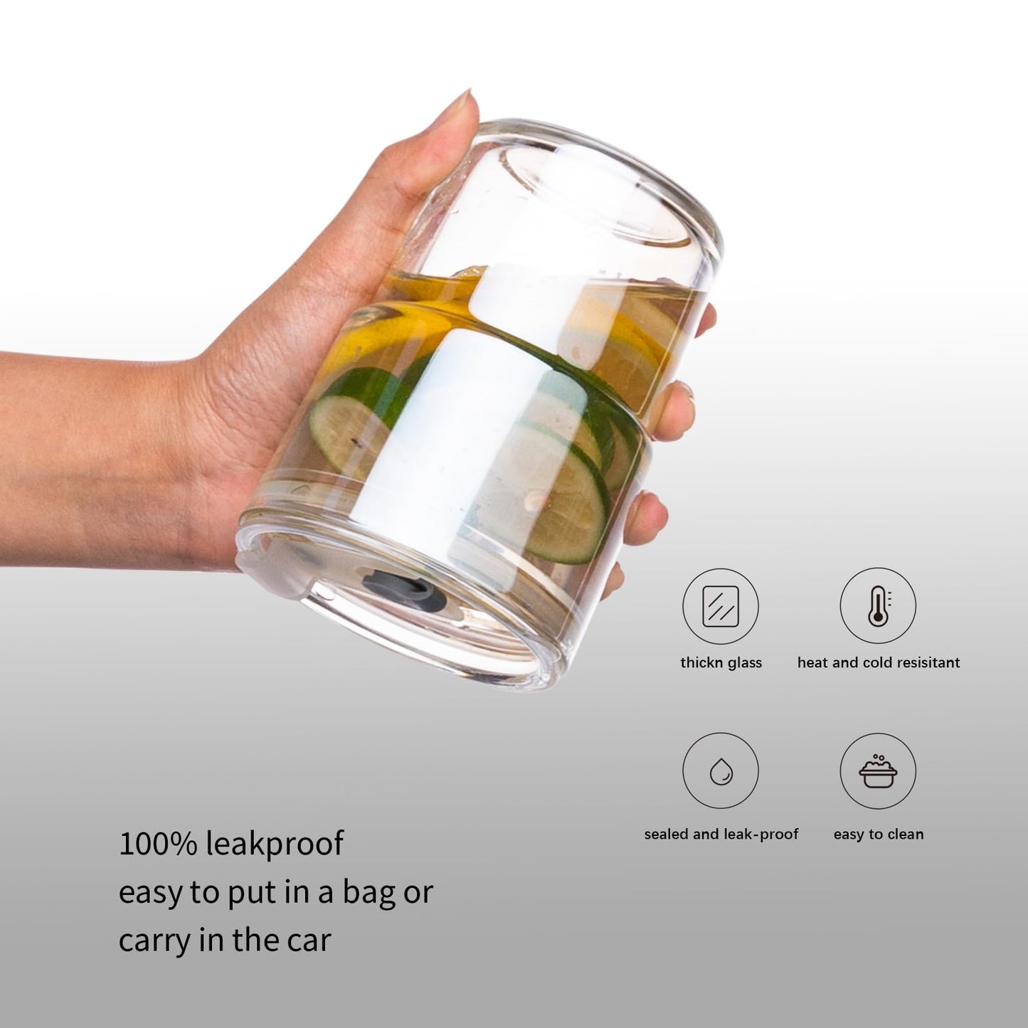 BLUEPOLAR 13 oz Tumbler Water Glass, Water Bottle with Straw and Dustproof Lid, Coffee Ice Cup Double Wall Insulated Glass Cup (White-4pack)