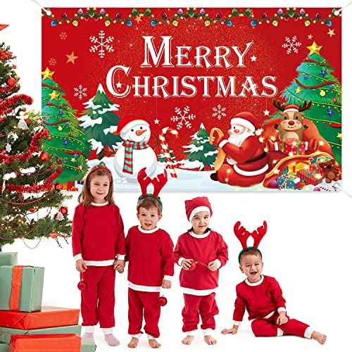 Merry Christmas Banner, Santa Claus Snowman Backdrop for Christmas Decorations, Christmas Backdrops for Photography