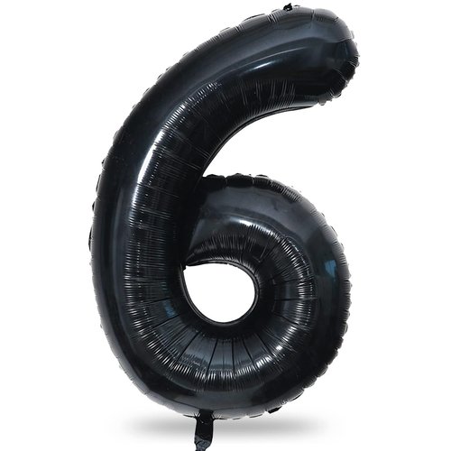 Black Balloon Number 6, 40 Inch Large Self Inflating Foil Number Balloons 0-9, Giant 6 Digital Helium Balloon for 6th 16th Kids Boys 60th Men Birthday Party Anniversary Celebration Decorations