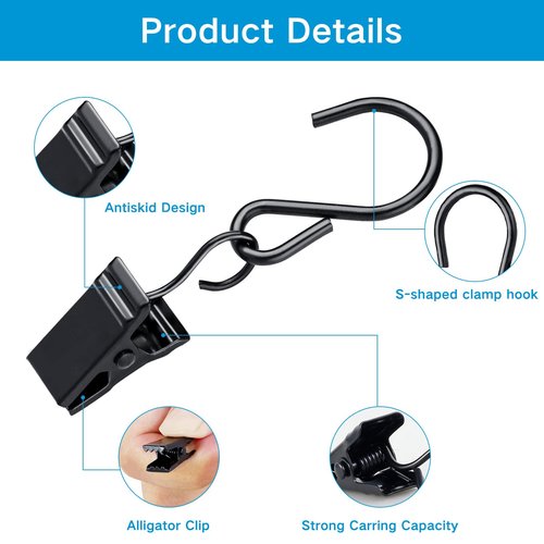 50Pcs Curtain Hanging Clips Hooks Metal Party String Lights Hook S Hook String Lights Clips Anti-Rust Hanging Lights Clip Outdoor Lights Clips Hangers for Camping Xmas String Lights