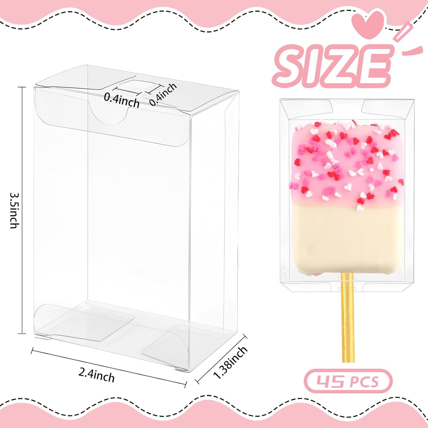 Jutieuo Clear Rice Krispie Treat Boxes - 45 PCS Individual Cakesicle Containers | 3.5x2.4x1.38 Inches