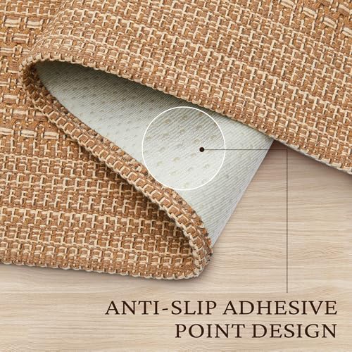 Brown 6x9 Area Rug for Living Room - Machine Washable Boho Woven Floor Mat