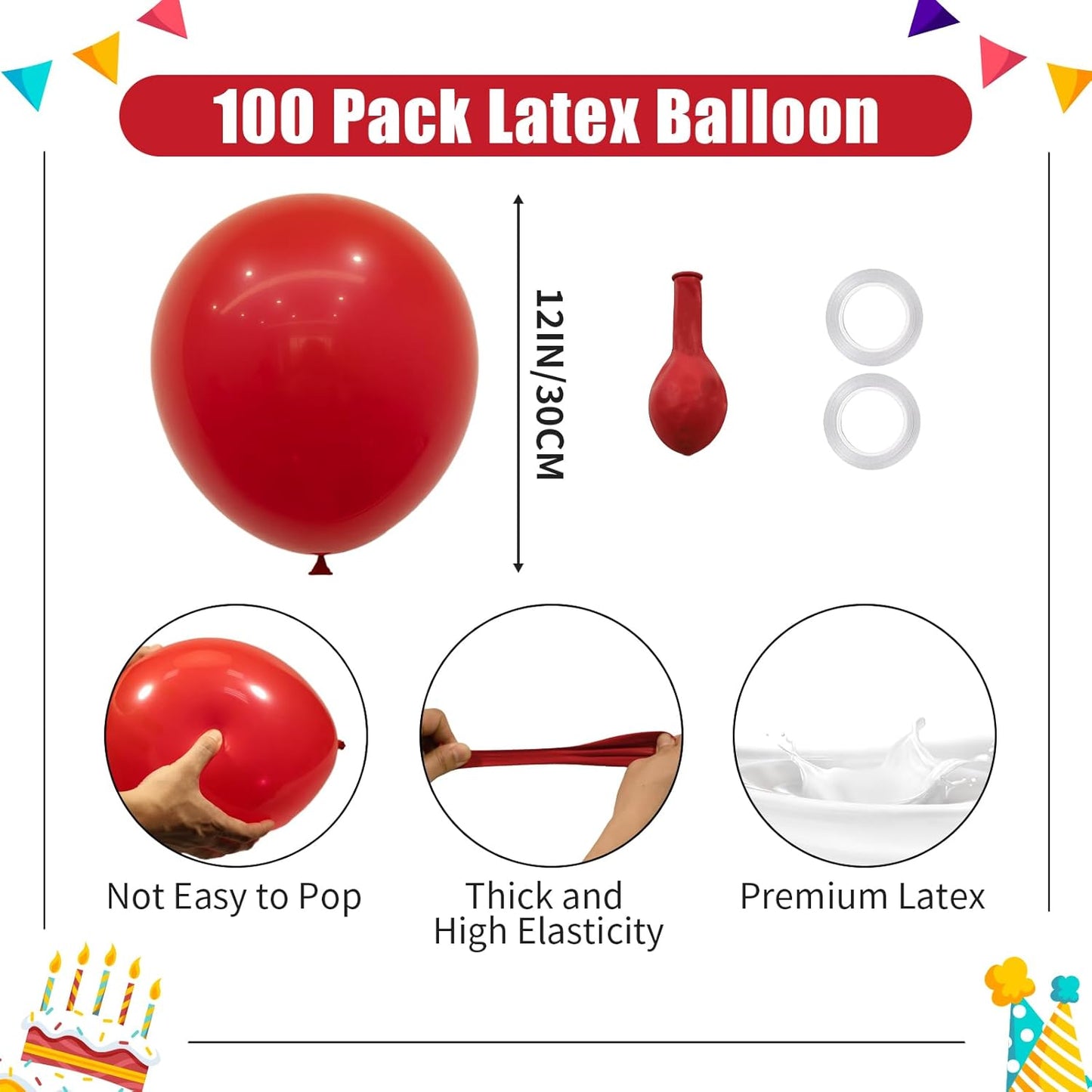 Skiennix 12-Inch Red Latex Balloons - 100-Pack Party Decorations for Birthdays, Weddings & More