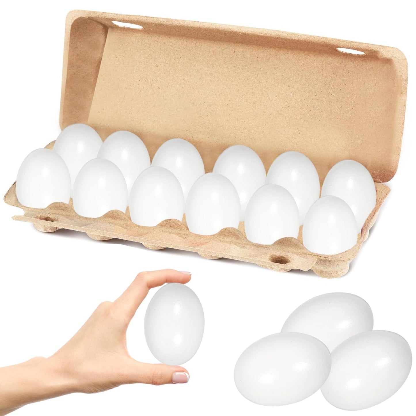 Chochkees Wooden Easter Eggs, White Wooden Eggs, 2.3" Inches (12-Pack)