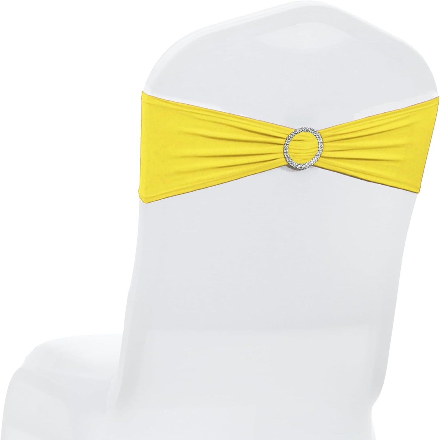 MDS Spandex Chair Sashes - Premium Stretch Covers with Buckle Slider | Universal Fit for Weddings & Events - Yellow, Pack of 100