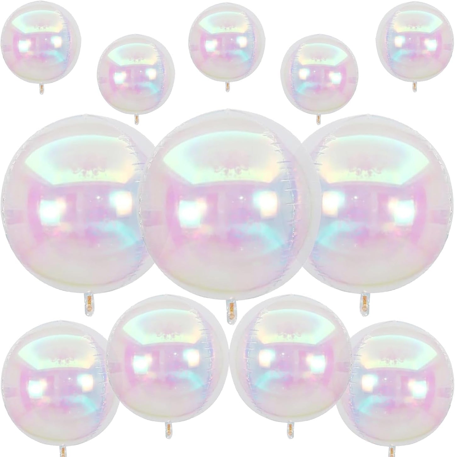 Skiennix Iridescent Round Foil Balloons - 12 Pcs Holographic 4D Clear Balloons for Birthday & Mermaid Parties