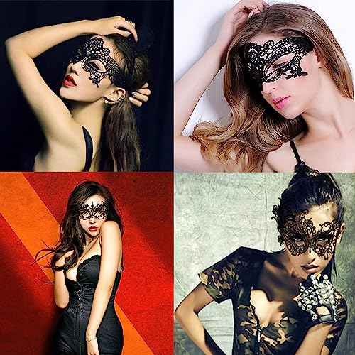 6 Sets Black Lace Eye Mask Women Party Masquerade Halloween Christmas Valentine Thememed Party Cosplay Festivals Decoration Accessories