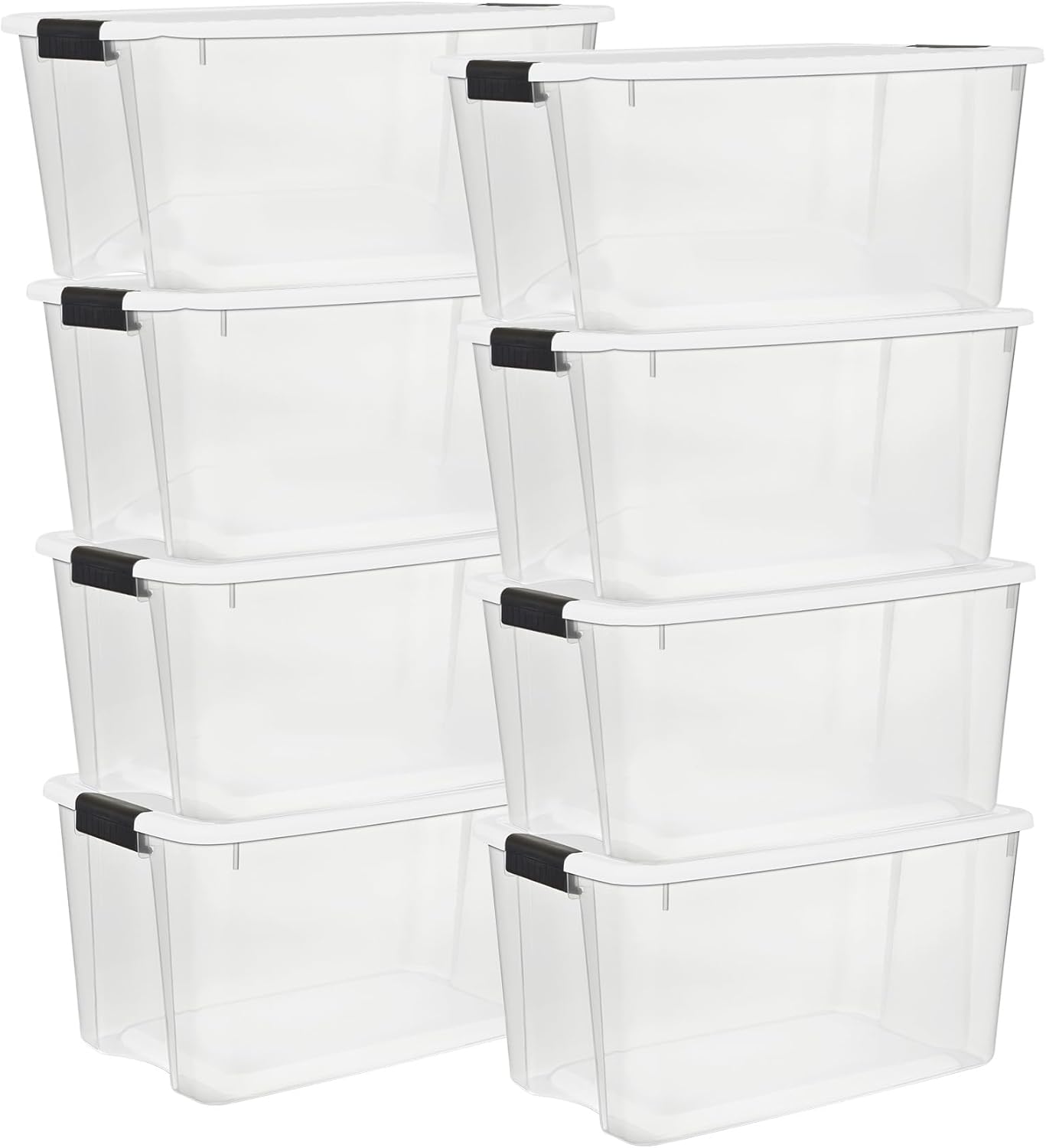 Sterilite 70 Quart Ultra Latch Storage Box - 8-Pack Clear Organizers with Latching Lids for Home & Garage