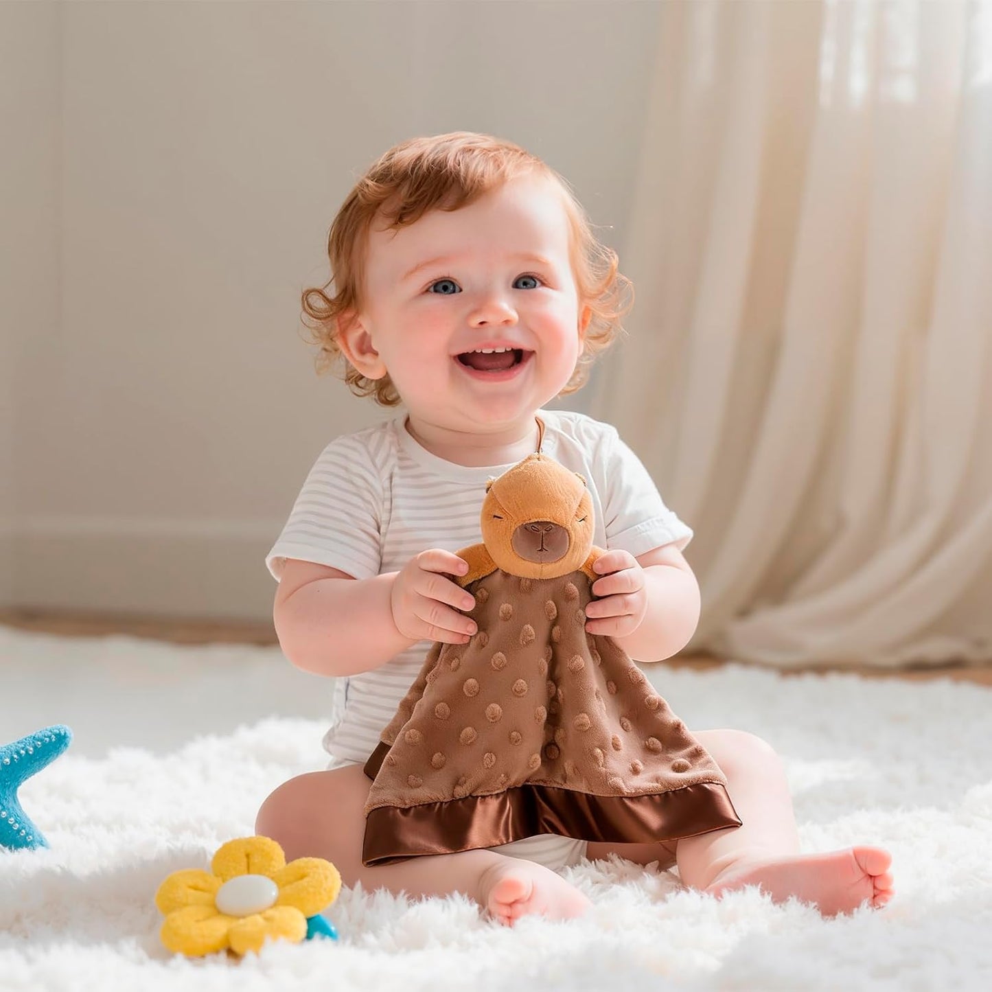 Capybara Baby Security Blanket - Soft Plush Lovey for Newborns | 17"x17" Gender Neutral Gift for Infants