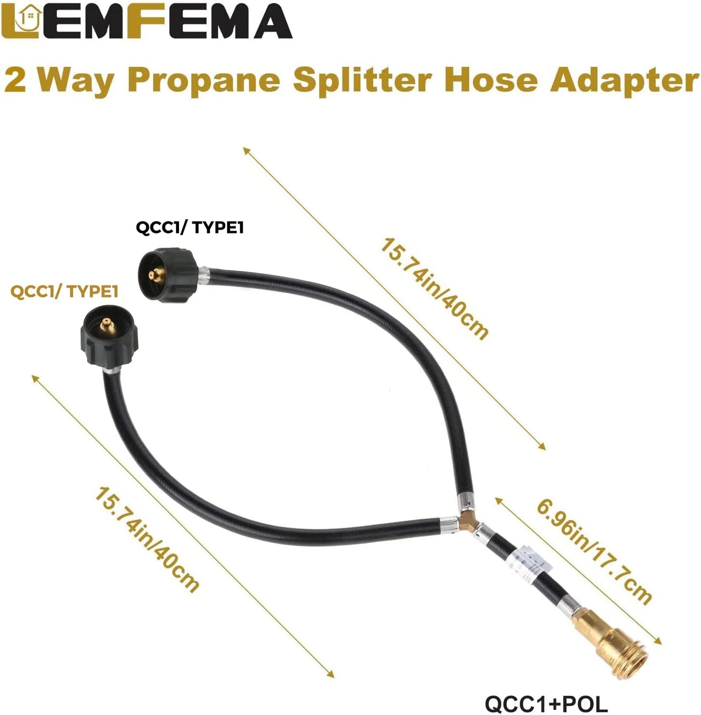 Universal Y Type Splitter - Propane Tank Converter Adapter Hose for 5-40lb Tanks | Two Way QCC1/Type1 Inlet