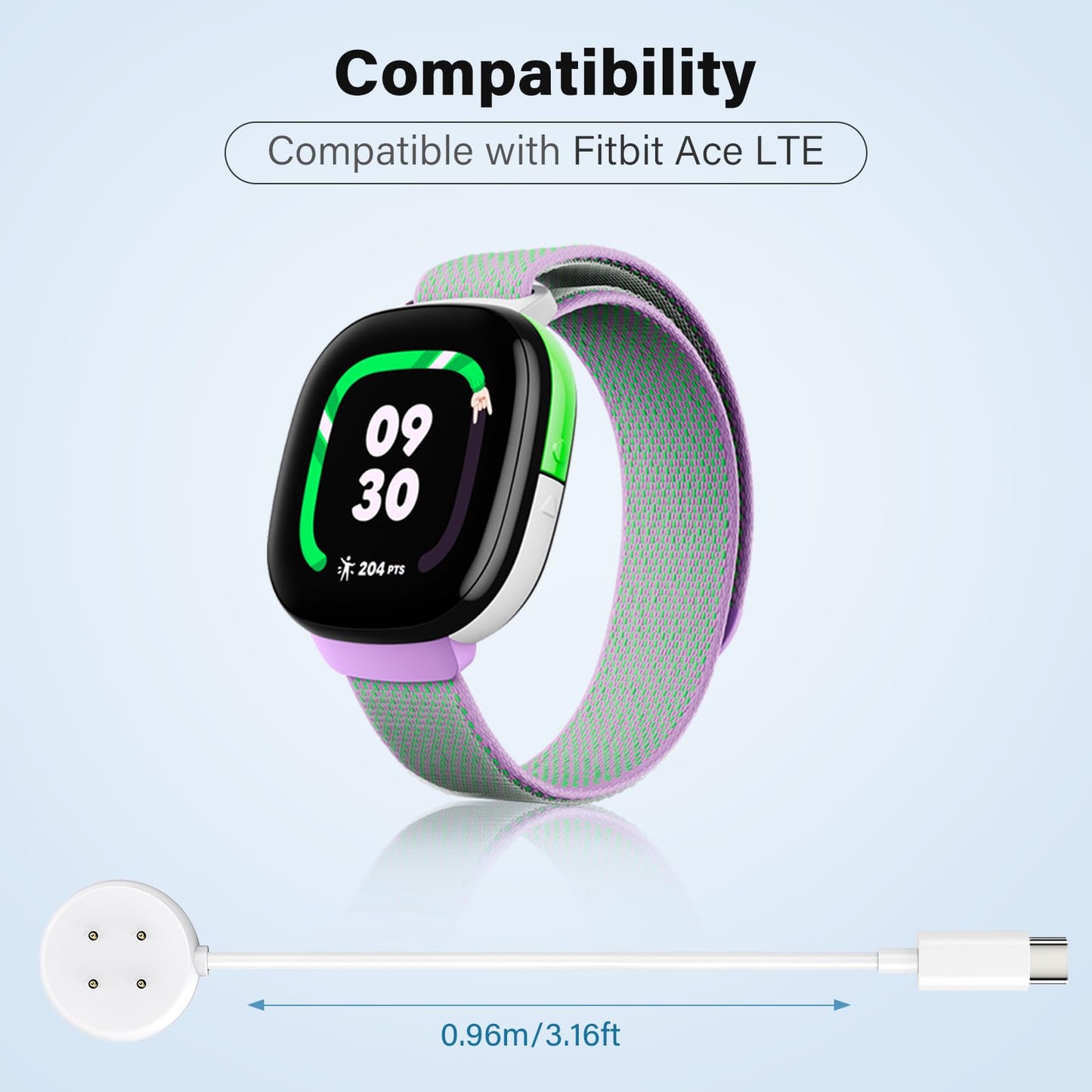 [2-Pack] Charger Compatible with Google Fitbit Ace LTE, White Type-C Magnetic Charging Cable - 3.16ft