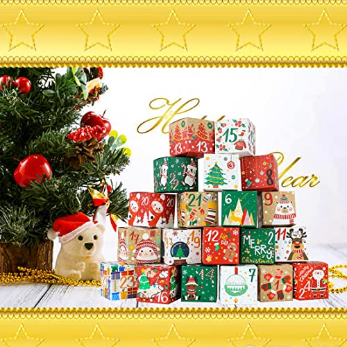 JWSCYSY Design1 24 Pcs Christmas Advent Calendar Gift Boxes with Santa Reindeer Snowflake Patterns