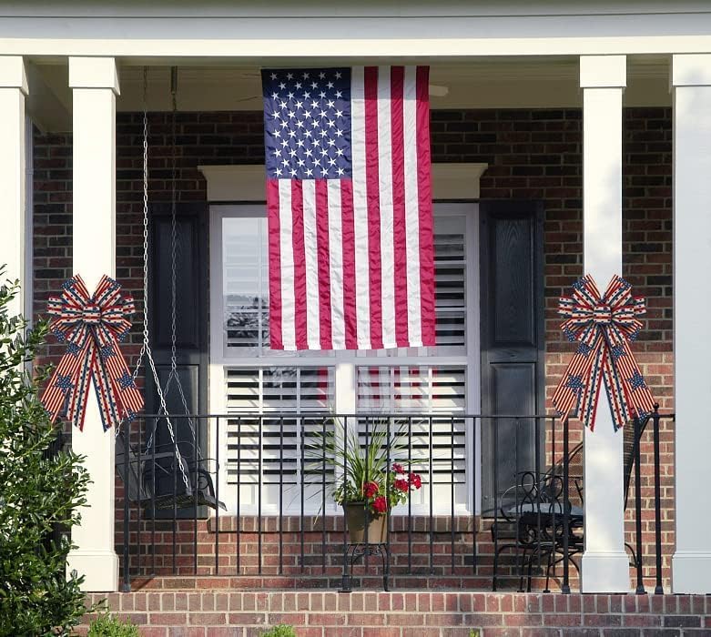 Skiennix Large Patriotic Bows - 4th of July Wreath Decor with American Stars & Stripes