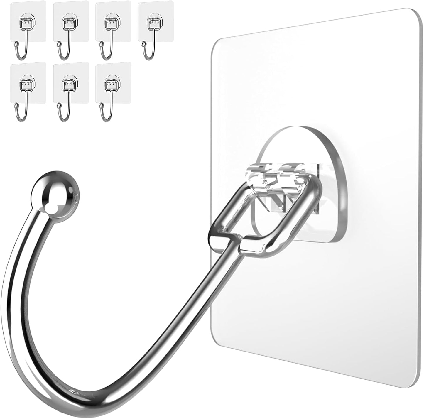 Latoxcaa Heavy-Duty Adhesive Hooks - 8-Pack Waterproof Transparent Utility Hooks for Home Improvement