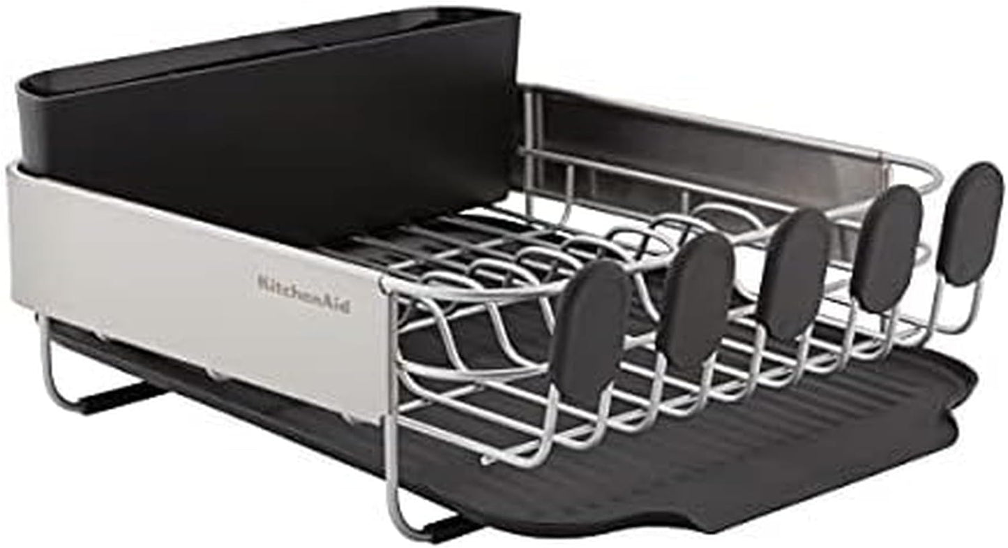 KitchenAid Dish Rack - Compact & Space-Saving Rust Resistant Design | Removable Caddy, 16.06-Inch, Black