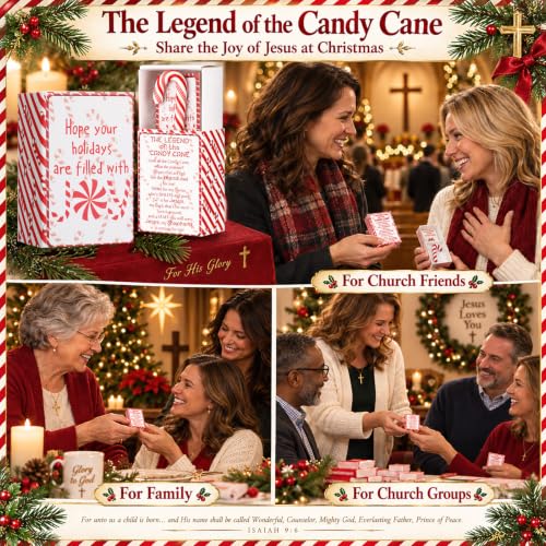 Wonderjune 60 Sets Christmas Candy Cane Gift Set with Story Cards & Boxes