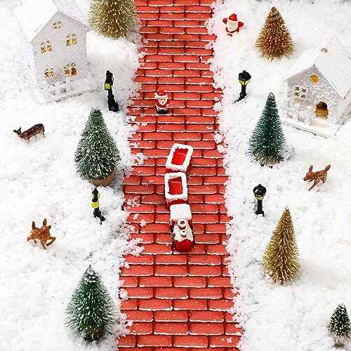 Christmas Village Accessories Village Roads and Streets Snow Mat Christmas Cobblestone Road Snow Brick Mat for Christmas Village Landscape, 4.7 x 47.2 Inch (Red Brick,1 Piece)