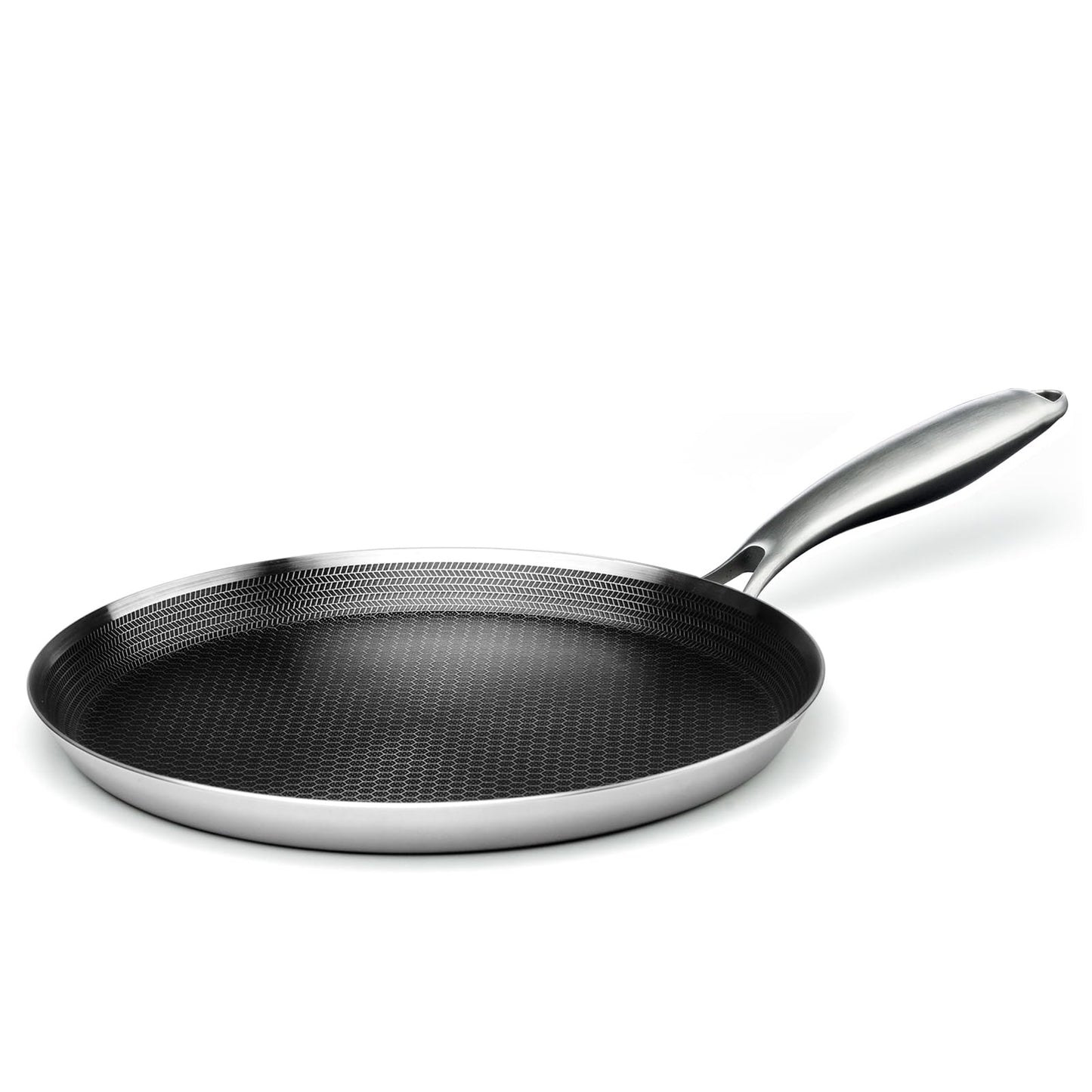 Innerwell Stainless Steel Crepe Pan - 11inch Nonstick Crepe Pan, Stainless Steel Honeycomb Coating Pancake Pan, Non Stick Flat Skillet Tawa Dosa Tortilla Griddle Pan, Induction Compatible, PFOA Free