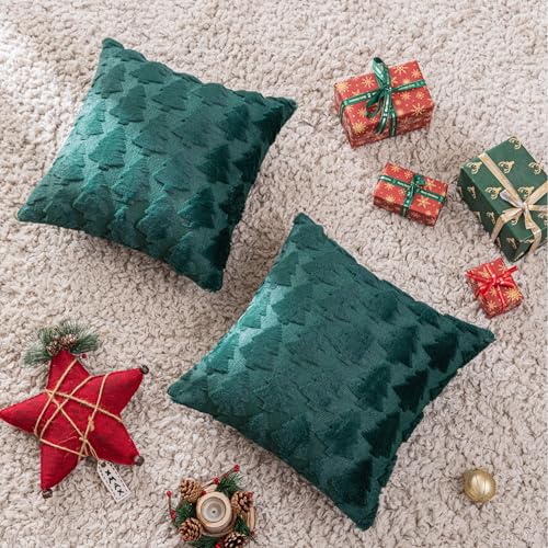 AQOTHES Set of 2 Christmas Tree Green Throw Pillow Covers 24x24 - Holiday Home Decor