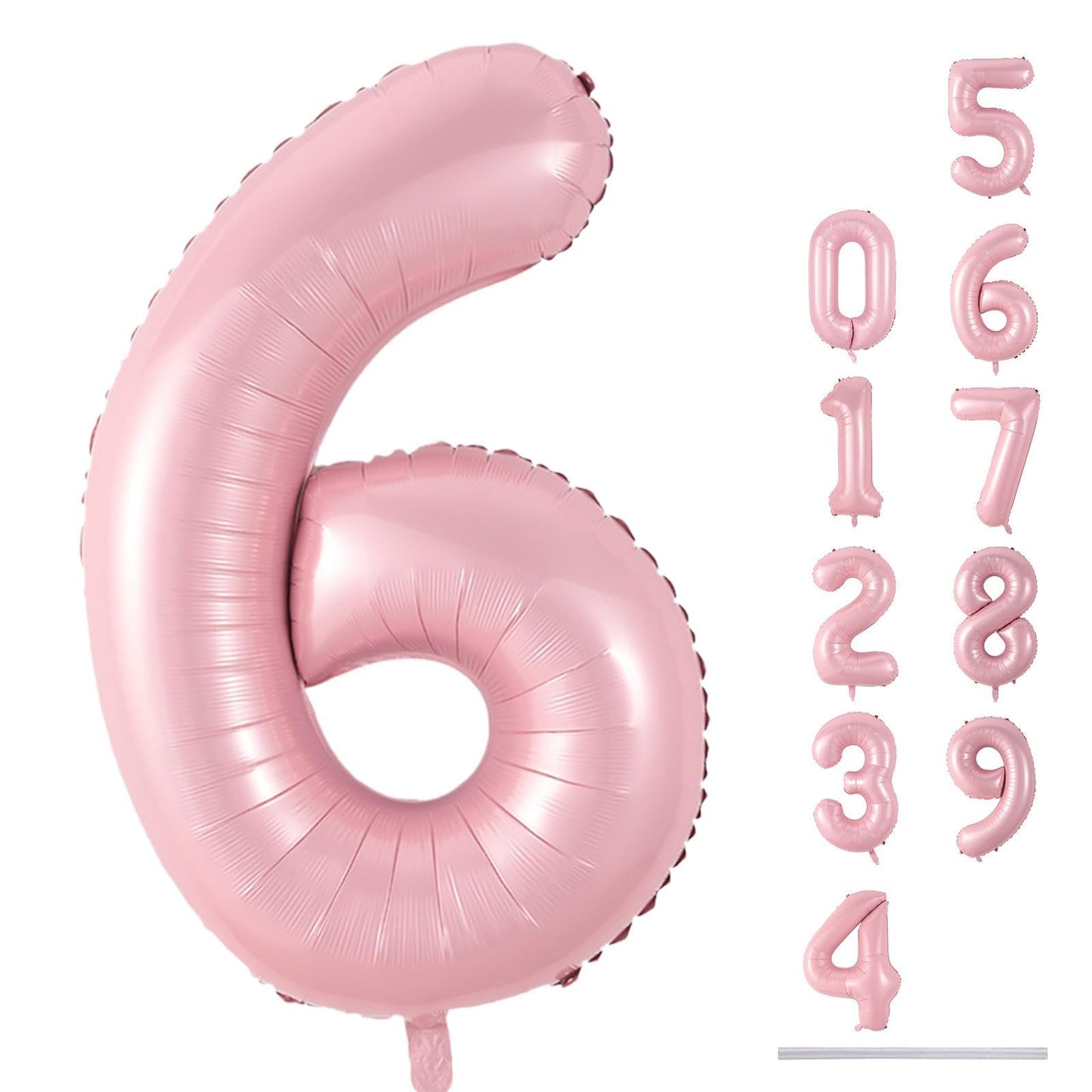 Pastel Pink Number 6 Balloons, 40 In Large Light Pink Number 6 Foil Helium Balloons for Girls, Self Inflating Number Balloons 0-9 for Girls 6th 16th Birthday Women Anniversary Party Decoration