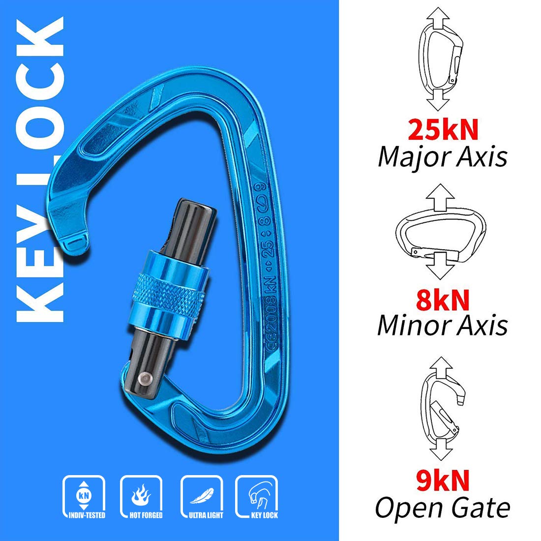 Kailas Locking Climbing Carabiners Rock Clips Heavy Duty Steel UIAA Certified 25KN Screw Gate D Shape for Rappelling and Mountaineering