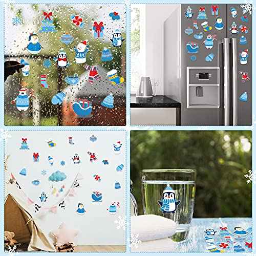 Tevxj 40 PCS Winter Thick Gel Clings Winter Christmas Window Gel Clings Decals Stickers for Kids Toddlers and Adults Home Airplane Classroom Nursery Winter Holiday Party Supplies Decorations
