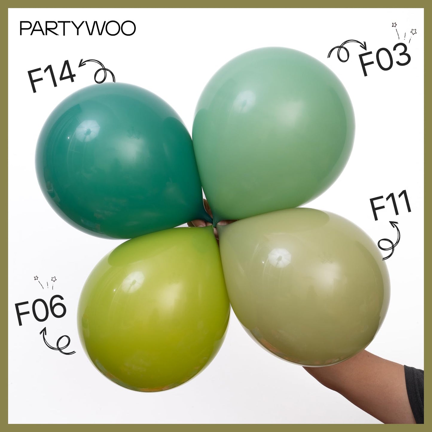 PartyWoo Sage Green Balloons 100pcs Different Sizes of 36 18 12 10 5 Inch Olive Boho Green Latex Balloon Arch Kit for Wedding Birthday Dinosaur Jungle Golf Football Theme Party Decorations Green-F11