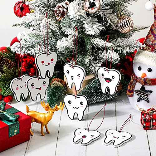 Hoteam 18 Pcs Christmas Tooth Ornaments for Tree Double-Sided Print Xmas Gifts for Dental Dentist Laboratory Technician (Teeth)