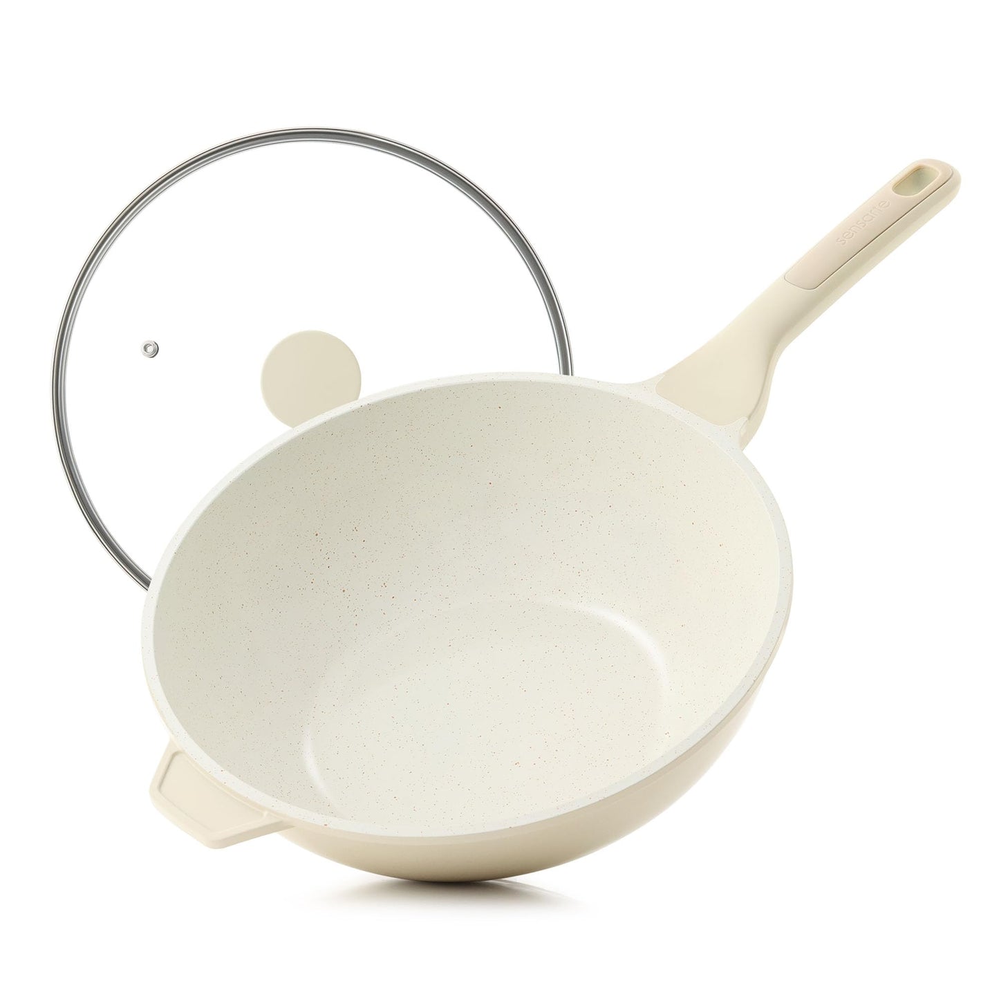 SENSARTE Ceramic Nonstick Wok with Lid, 11 Inch Non Toxic Stir-fry Pan Induction Cookware, Deep Frying Pan Skillet with Stay-Cool Handles, PFAS/PTFE/PFOA Free