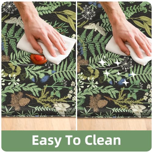 Keensoft 2PC Botanical Kitchen Rugs Set - Ink Moss Green, 17.3x28 & 17.3x59 Inches