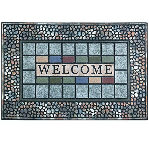Heavy Duty Outdoor Door Mat - 24 x 36 Inch Non Slip Rubber Entry Rug in Blue Variation