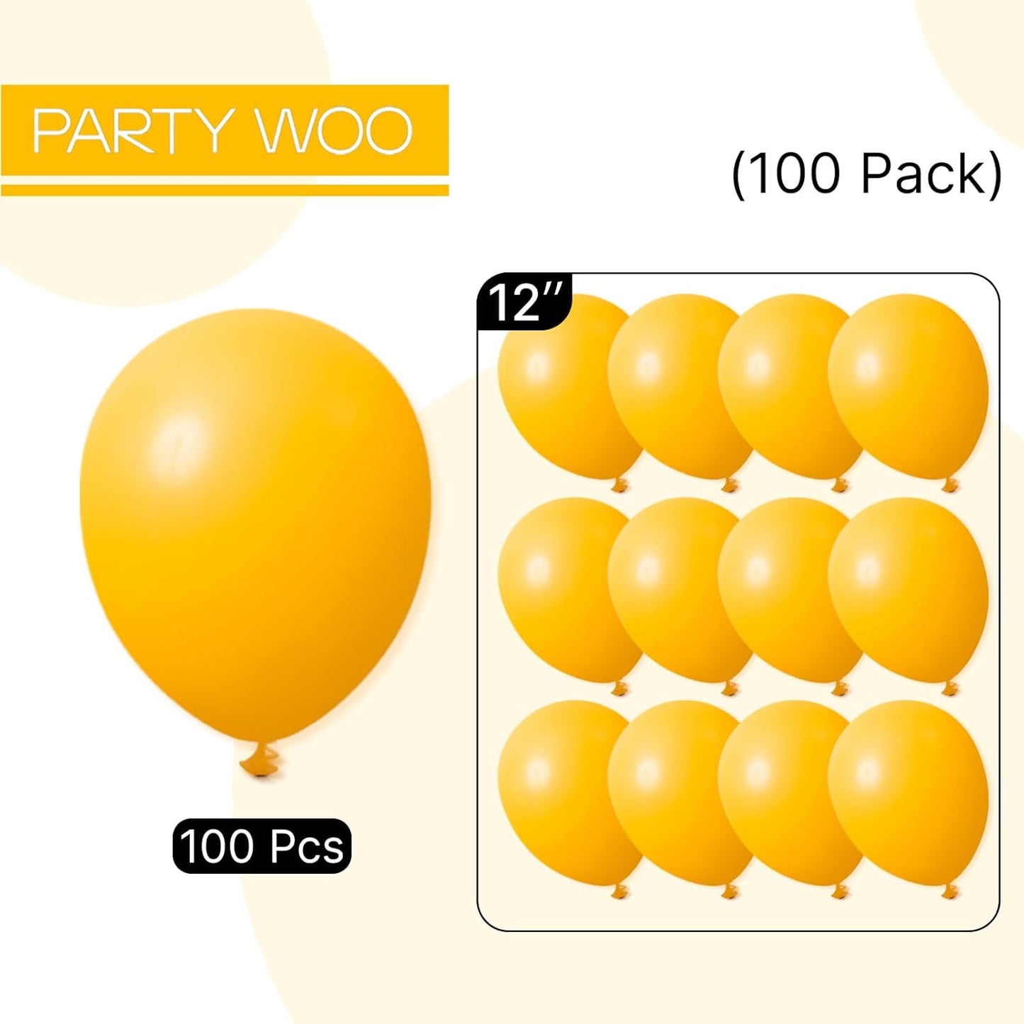 PartyWoo Mustard Yellow Balloons - 100pcs 12 Inch Fall Balloons for Birthday & Baby Showers